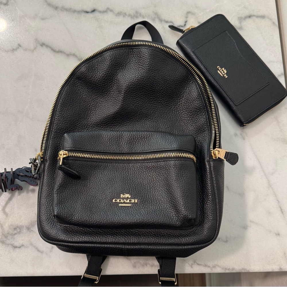 Coach Black Leather Backpack & Wallet